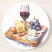 Dessous De Verre En Grès Vaisseau Raisins Fromage Vin Verre Aquarelle (Devant)