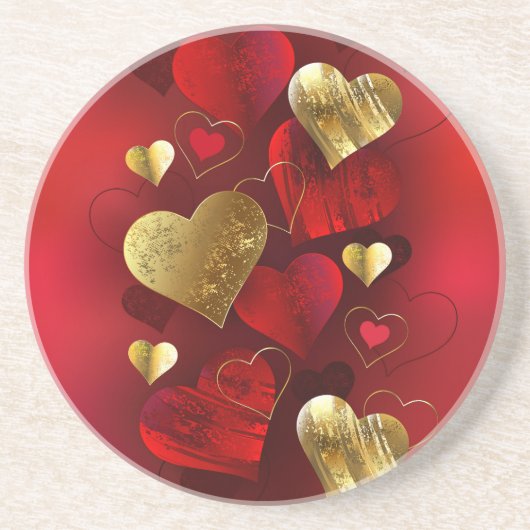 Dessous De Verre En Grès Valentines dorées et rouges (Devant)