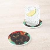 Dessous De Verre En Grès Van Gogh Chat noir Fleurs rouges (Côté)