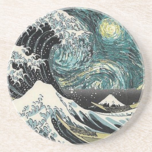 Dessous De Verre En Grès Van Gogh la nuit étoilée - Hokusai la grande vague (Devant)