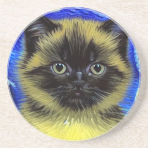 Dessous De Verre En Grès Van Gogh Starry Nuit Siamese Cat