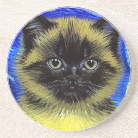 Dessous De Verre En Grès Van Gogh Starry Nuit Siamese Cat (Devant)