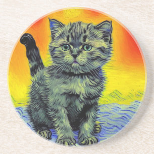 Dessous De Verre En Grès Van Gogh Style Chat Sunset Beach