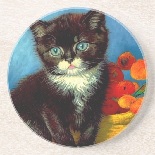 Dessous De Verre En Grès Van Gogh Tuxedo Cat (Devant)