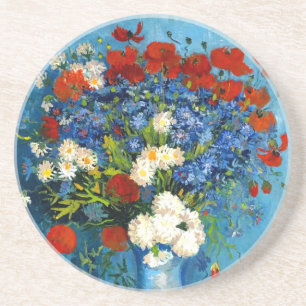 Dessous De Verre En Grès Van Gogh Vase avec Cornflowers et Poppies