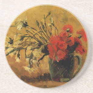 Dessous De Verre En Grès vase avec oeillets rouges et blancs, van Gogh