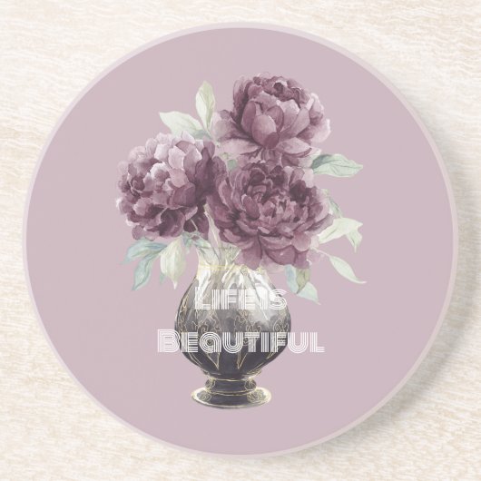 Dessous De Verre En Grès Vase de jolies fleurs violettes (Devant)