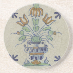 Dessous De Verre En Grès Vase de tulipes en carreaux de Delft antiques : bl