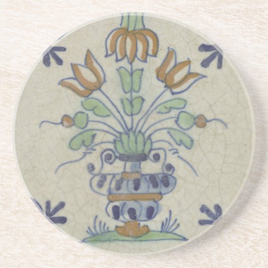 Dessous De Verre En Grès Vase de tulipes en carreaux de Delft antiques : bl (Devant)