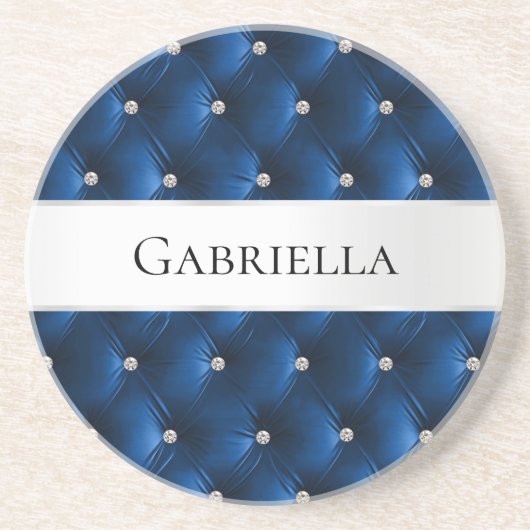 Dessous De Verre En Grès Velours bleu Luxe Glam (Devant)