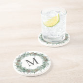 Dessous De Verre En Grès Verdure hivernale rustique Monogramme Première cou (Côté)