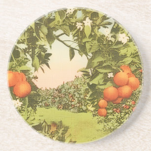 Dessous De Verre En Grès Verger d'orangers vintage