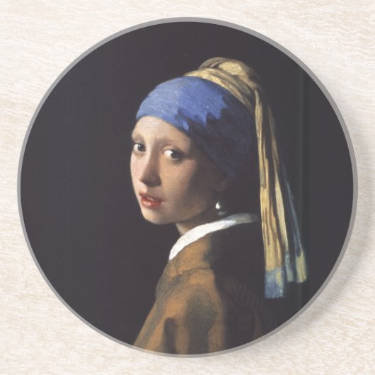 Dessous De Verre En Grès Vermeer Girl Pearl Élevant Masterpiece Peinture (Devant)