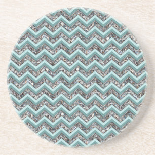Dessous De Verre En Grès Verre coupé foncé et Zigzag Turquoise