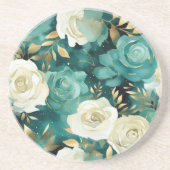 Dessous De Verre En Grès Vert blanc or Rose Floral (Devant)