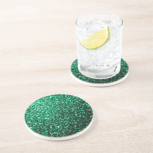 Dessous De Verre En Grès Vert émeraude paillettes scintillantes