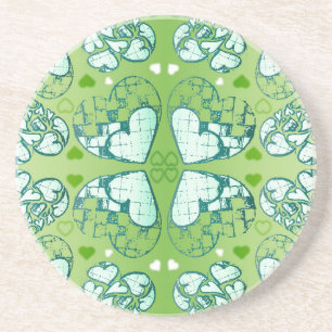 Dessous De Verre En Grès Vert et blanc Whimsical Romantique Coeurs motif