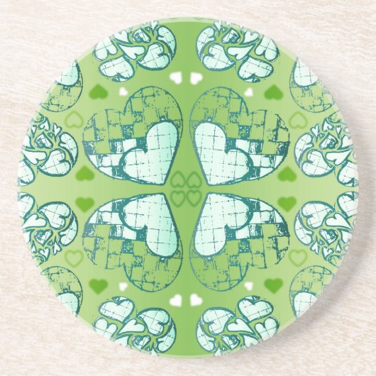 Dessous De Verre En Grès Vert et blanc Whimsical Romantique Coeurs motif (Devant)
