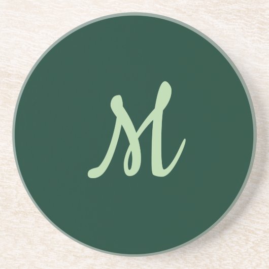 Dessous De Verre En Grès Vert foncé uni élégant moderne monogramme propre n (Devant)