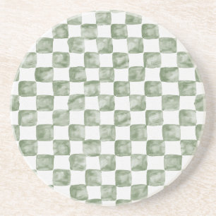 Dessous De Verre En Grès Vert sauge clair damier aquarelle