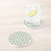 Dessous De Verre En Grès Vert sauge clair damier aquarelle (Côté)
