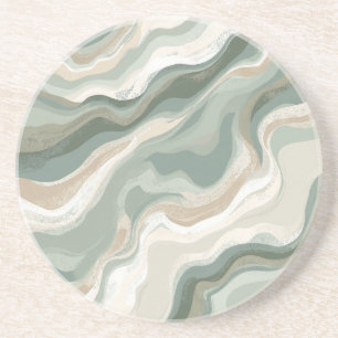 Dessous De Verre En Grès Vert sauge olive pâle beige crème abstrait côtier