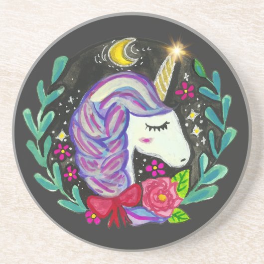 Dessous De Verre En Grès Vibes de Licorne Magique (Devant)