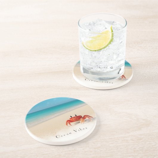 Dessous De Verre En Grès Vibes océaniques - Crabe de grès personnalisable (Côté)