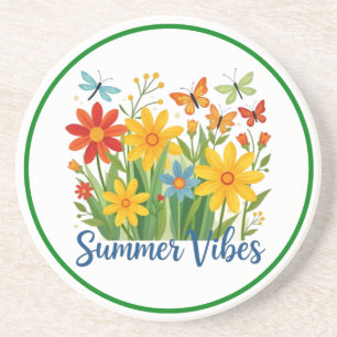 Dessous De Verre En Grès Vibrations d'été Floral avec Papillons