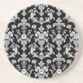 Dessous De Verre En Grès Victorian Black and White Damask Pattern (Devant)