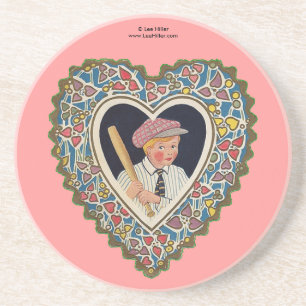 Dessous De Verre En Grès Victorian Valentine Boy avec Baseball Bat