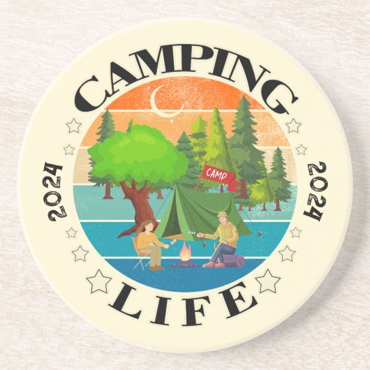 Dessous De Verre En Grès Vie du camping (Devant)
