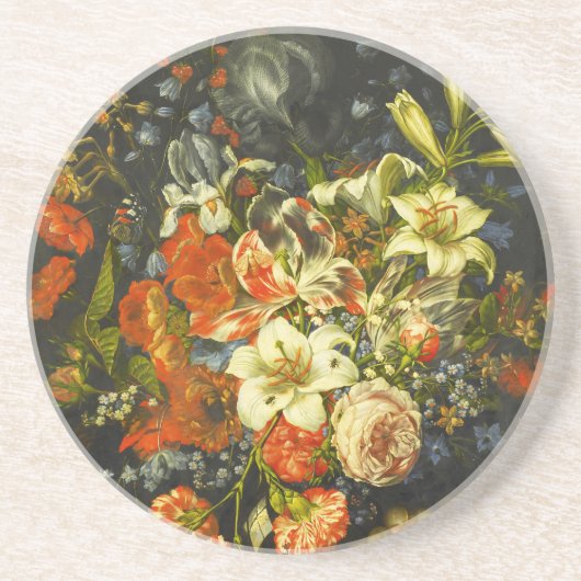 Dessous De Verre En Grès Vie morte avec fleurs et fruits (Devant)