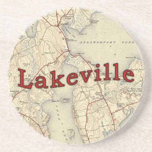 Dessous De Verre En Grès Vieille carte de Lakeville le Massachusetts (Devant)