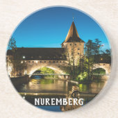 Dessous De Verre En Grès Vieux pont médiéval la nuit à Nuremberg (Devant)