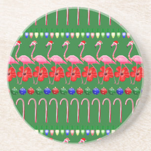 Dessous De Verre En Grès Vilain Noël Tropical Flamants roses roses en vacan