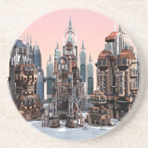 Dessous De Verre En Grès Ville de fantasy futuriste Art de paysage urbain S