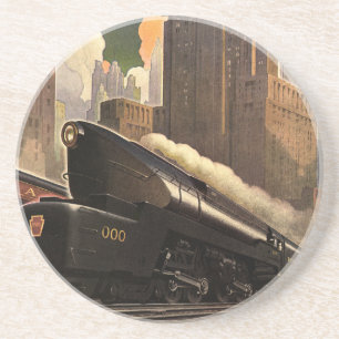 Dessous De Verre En Grès Ville vintage, train duplex T1 sur voies ferrées