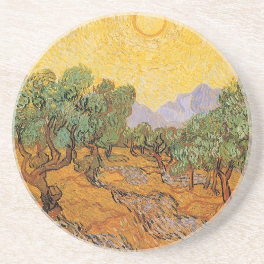Dessous De Verre En Grès Vincent van Gogh - Oliviers, Ciel Jaune et Soleil (Devant)