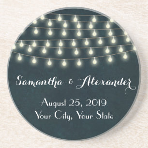 Dessous De Verre En Grès Vintage à cordes rousses éclairantes Mariage bleu 