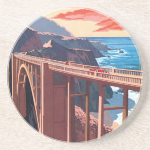 Dessous De Verre En Grès Vintage Big Sur Bixby Bridge USA Tourisme