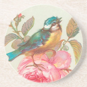 Dessous De Verre En Grès Vintage Bird et Roses