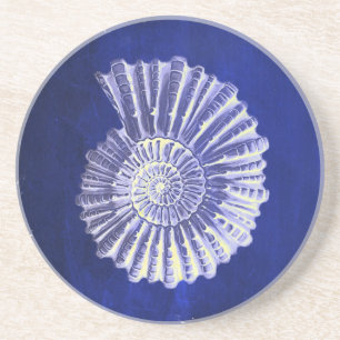 Dessous De Verre En Grès vintage botanique Côte Bleu Coquille blanche