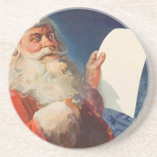 Dessous De Verre En Grès Vintage Christmas, Père Noël Naughty Nice Liste