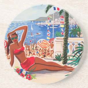 Dessous De Verre En Grès Vintage Côte d'Azur Beach Girl
