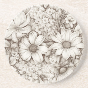 Dessous De Verre En Grès Vintage Floral Sepia Motif (5)