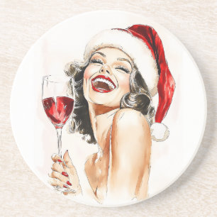 Dessous De Verre En Grès Vintage Holiday Cheer en Aquarelle