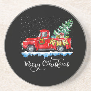 Dessous De Verre En Grès Vintage Joyeux Camion rouge de Noël Vieux mode Ch