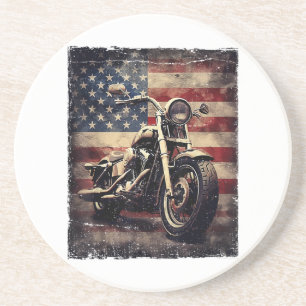 Dessous De Verre En Grès Vintage Motorcycle USA Drapeau Retro Biker América