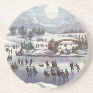 Dessous De Verre En Grès Vintage Noël, Central Park en hiver